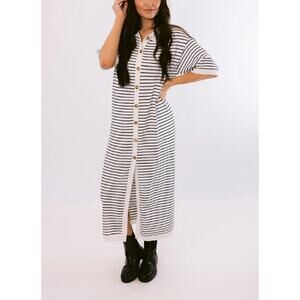Things Between Striped Knit Sweater Polo Dress Large
